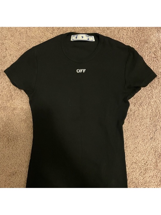 Off-White Tops - Off-White -Logo Black Slim Ribbed Fit Crew Neck Tee